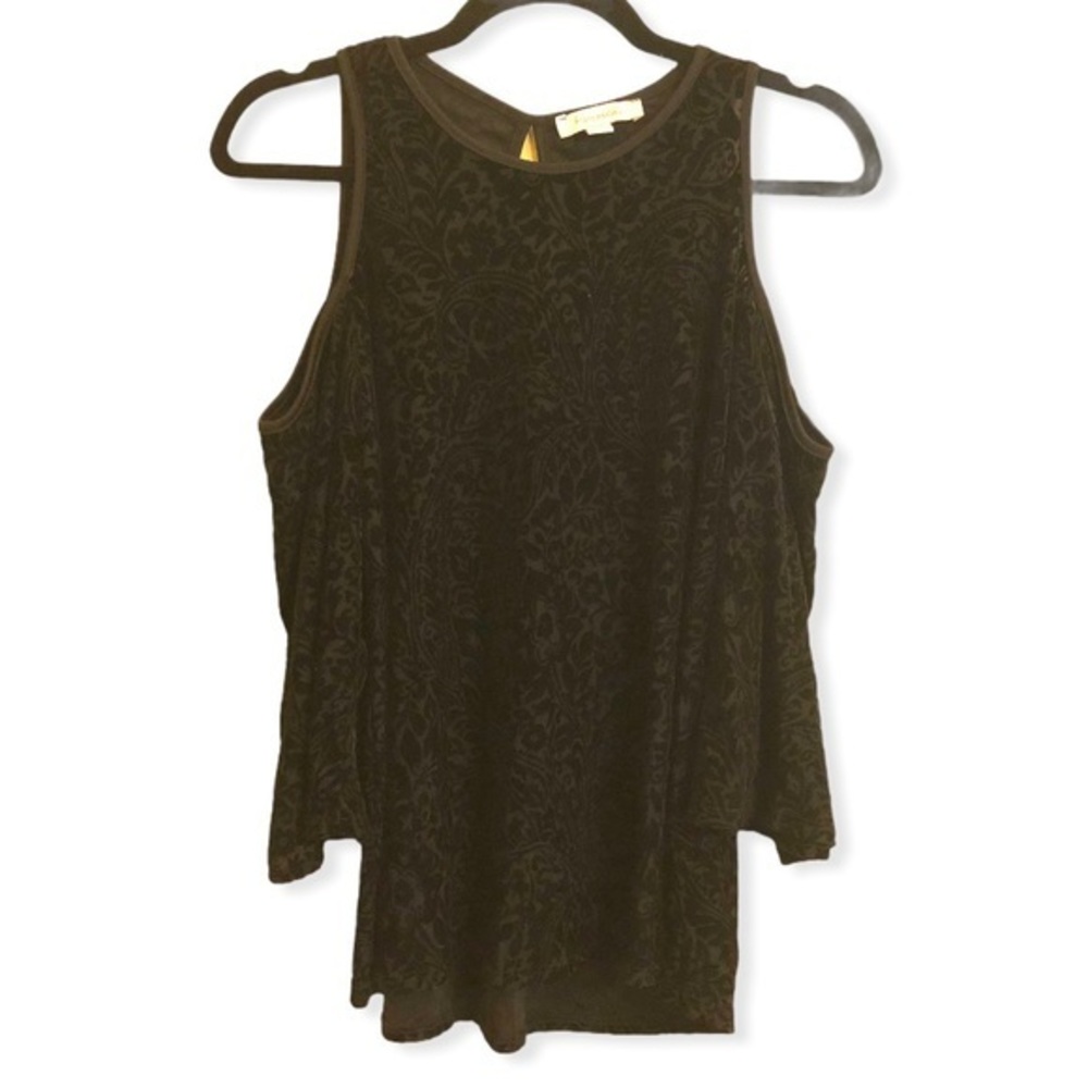 5 for $25 ❄️ Francesca’s Black Velvet Damask Cold Shoulder Top - Picture 5 of 7
